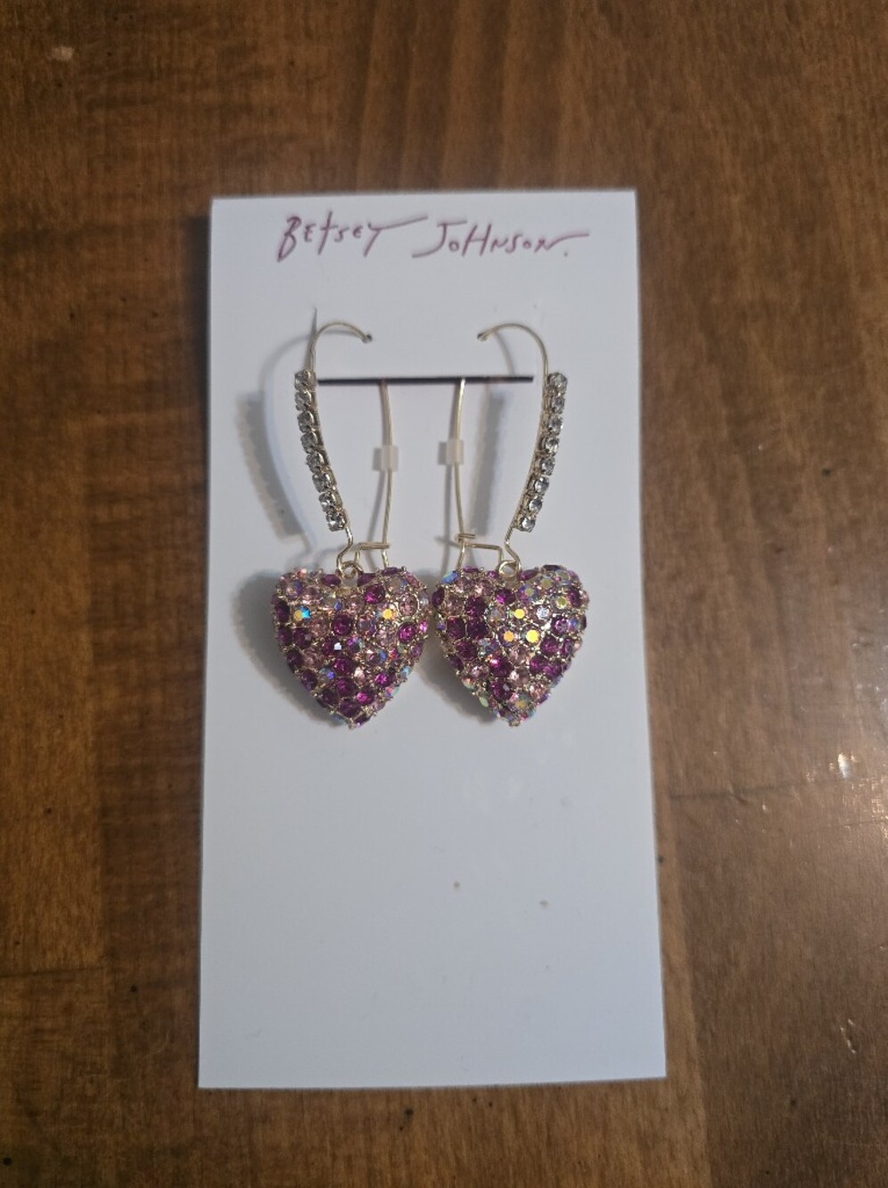 Betsey Johnson Crystal Heart Drop Earrings - Pink Sparkle